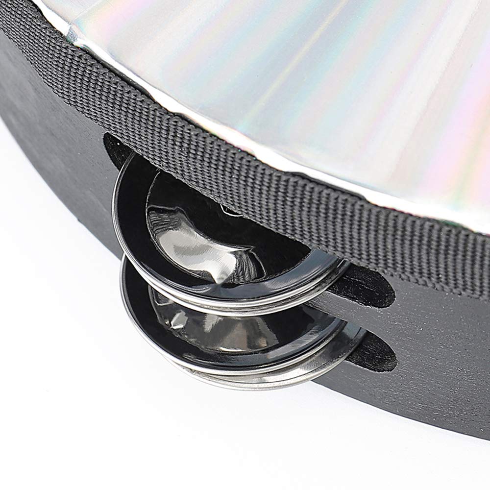 Tambourine 8 Inch Radiant Hand Held Drum With Double Row Jingles Reflective Drum Musical Instrument For Church Adults Ktv Party