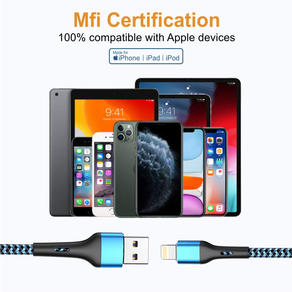 Durcord Iphone Charger 6Ft/6/3/1.5, Lightning Cable Fast Charging Cable Nylon Braided Cord Compatible With Iphone 14/13/12/11 Pro Max/Xs Max/Xr/Xs/X/8/7/Plus/6S/6/Se/5S/Ipad