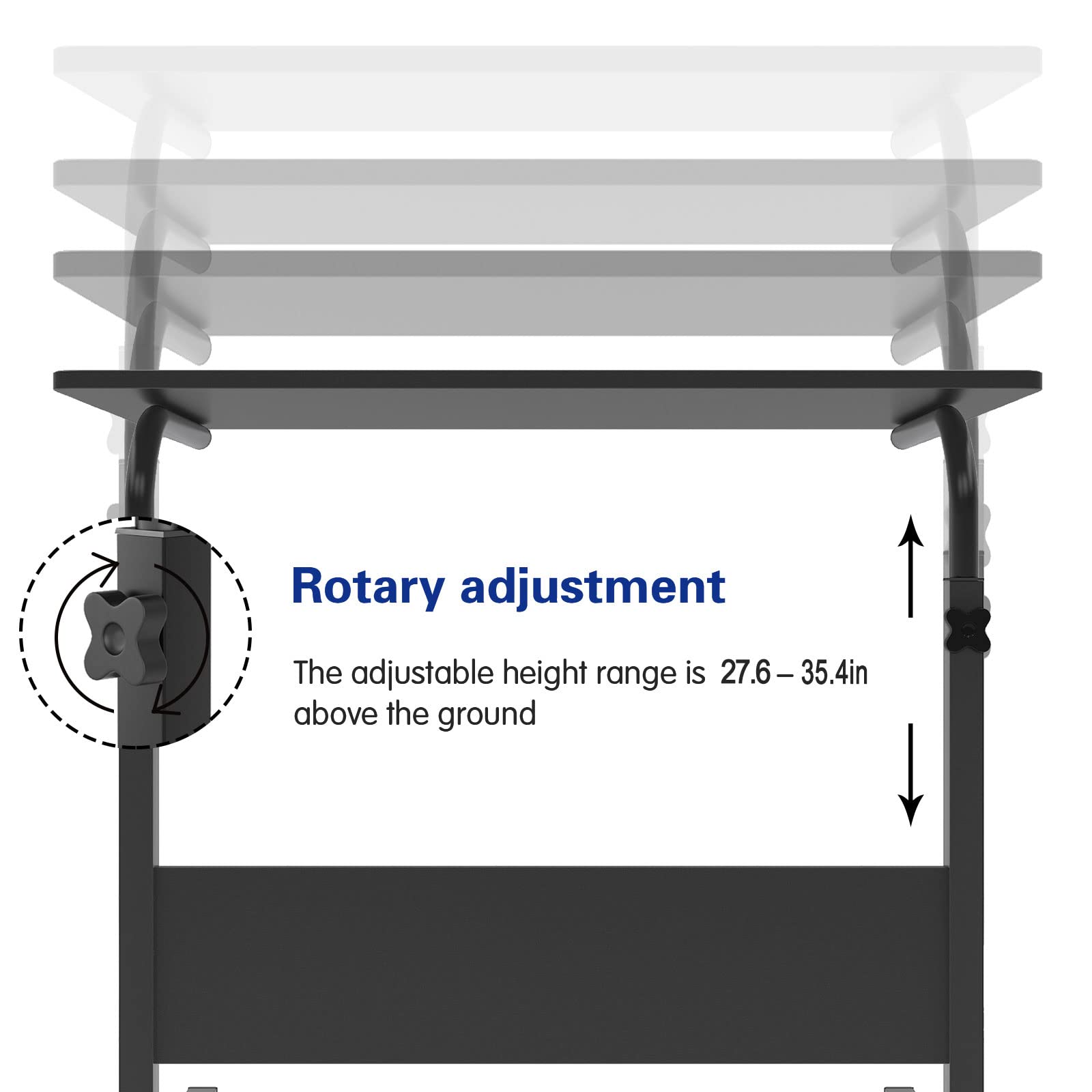 Dlandhome Mobile Bed Table 31.5 Inch, Adjustable Side Table Laptop Computer Stand Desks With Tablet Slot Cart Tray Wheels,Black#