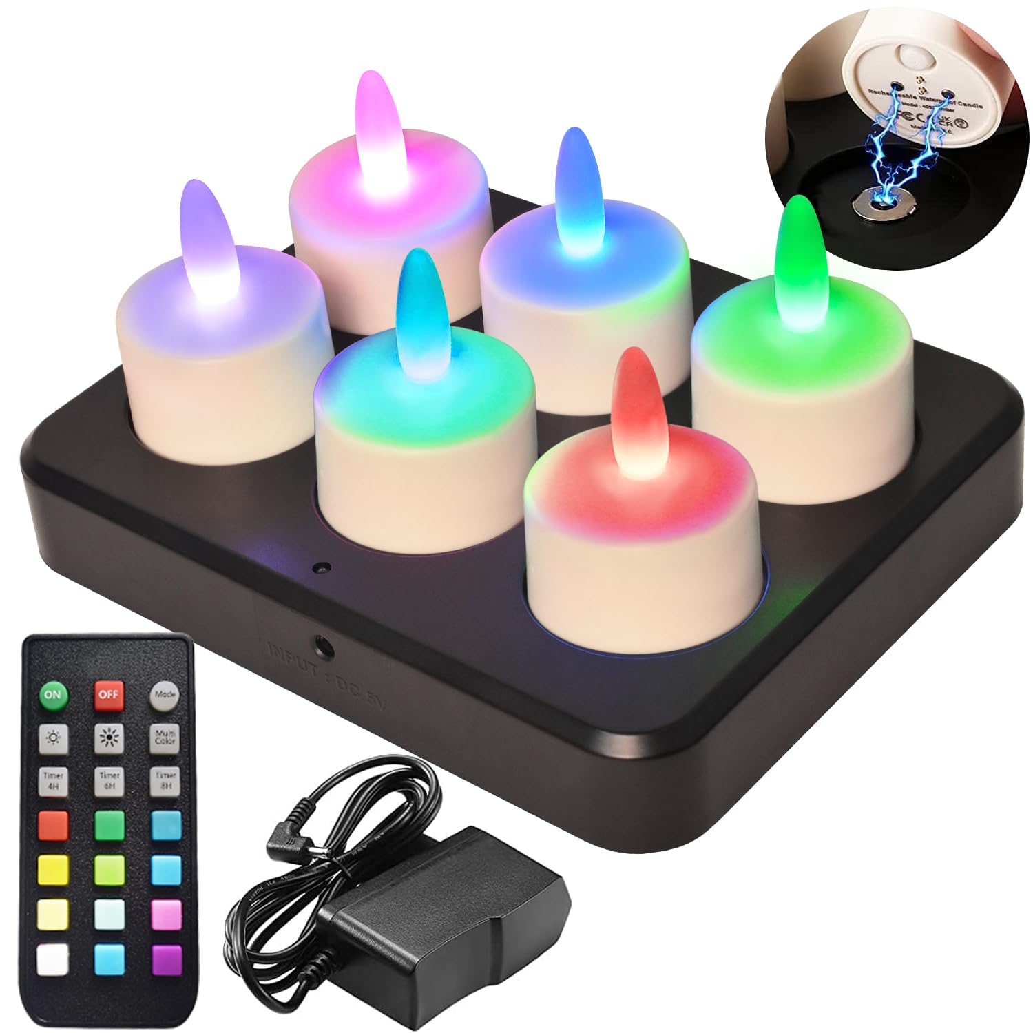 Idyl Light Rechargeable Tea Lights Candles With Charging Base, Flameless Votive Candles With Remote Timer, Flickering 55 Hours W