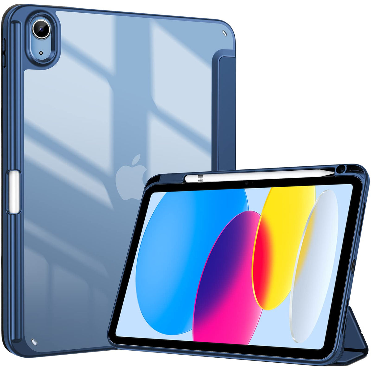 Procase For Ipad (A16) 11Th Generation 11 Inch 2025/10Th Generation 10.9 Inch 2022 Case With Pencil Holder, Hybrid Ipad 11 10 Case With Clear Back, Supports Auto Wake/Sleep  Navy
