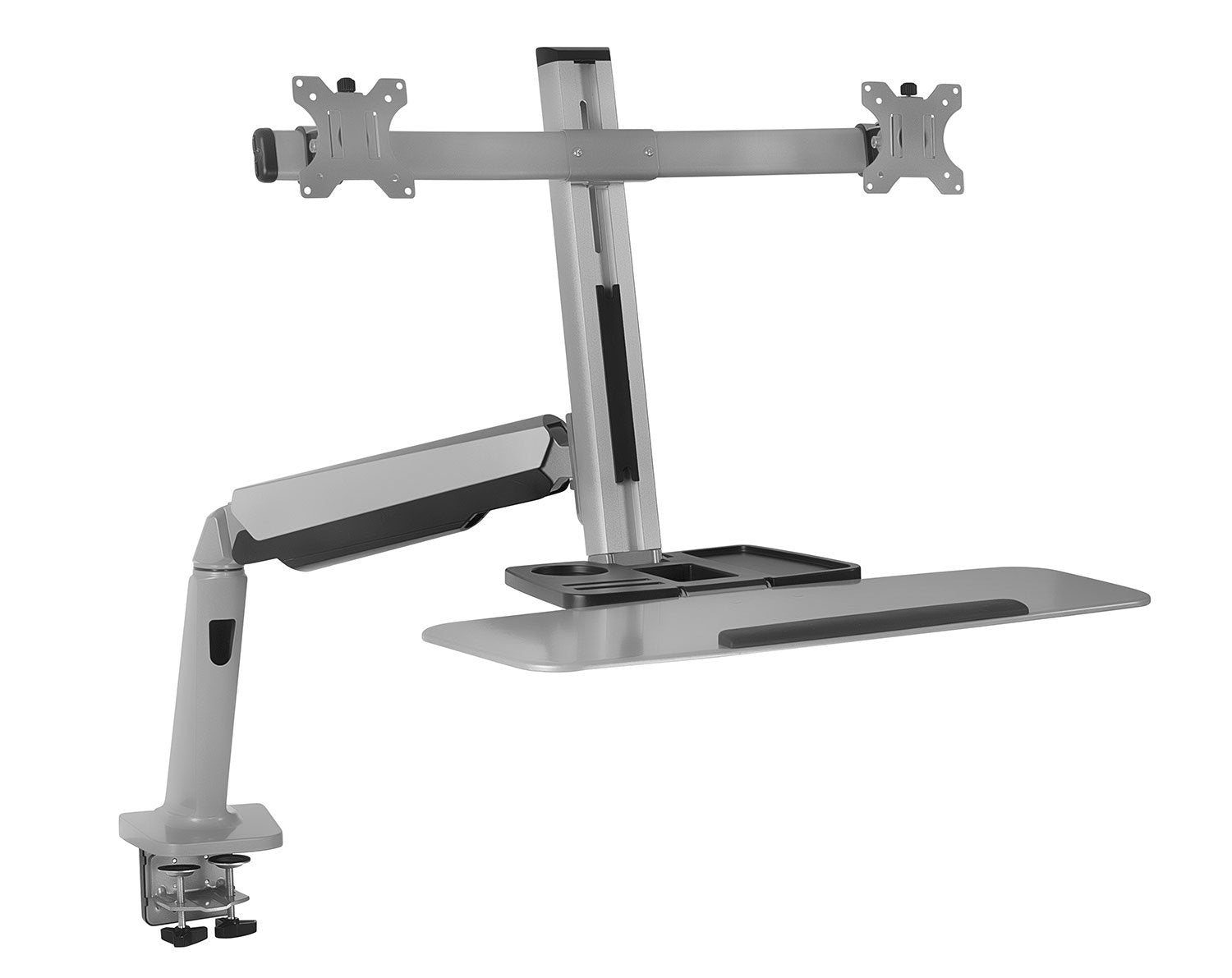 Mount It! Stand Up Workstation with Dual Monitor Mount   Standing Desk Converter with Height Adjustable Keyboard & Counterbalance Monitor Arm