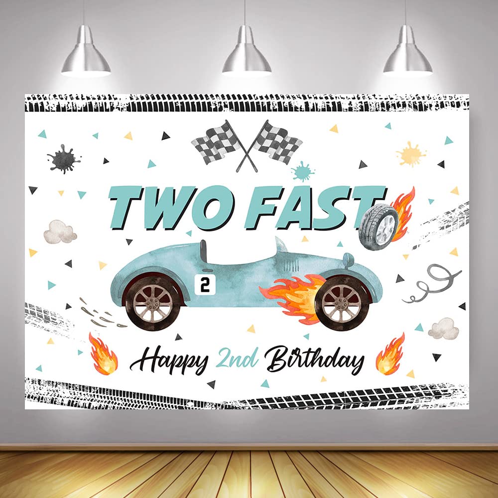 Mocsicka Two Fast Birthday Backdrop Race Car Happy 2Nd Birthday Photo Background Two Fast Birthday Decorations Photography Backg