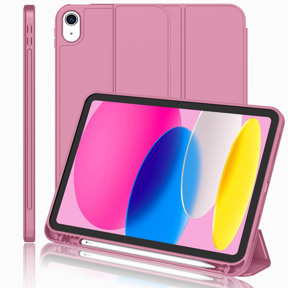Imieet New Ipad (A16) 11Th Generation Case 11 Inch 2025, Ipad 10Th Generation Case 2022 10.9 Inch With Pencil Holder, Trifold Stand Smart Cover With Soft Tpu Back,Auto Wake/Sleep(New Pale Violet Red)