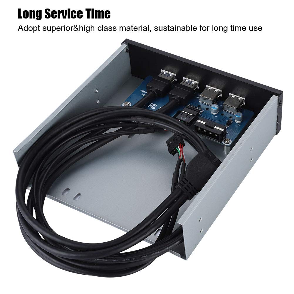 Ashata 5.25'' Front Panel,4 Usb Port Optical Drive Front Panel,Multifunction 5.25 Inch 19 Pin/9Pin To Usb 3.0 Usb 2.0 4 Port Met