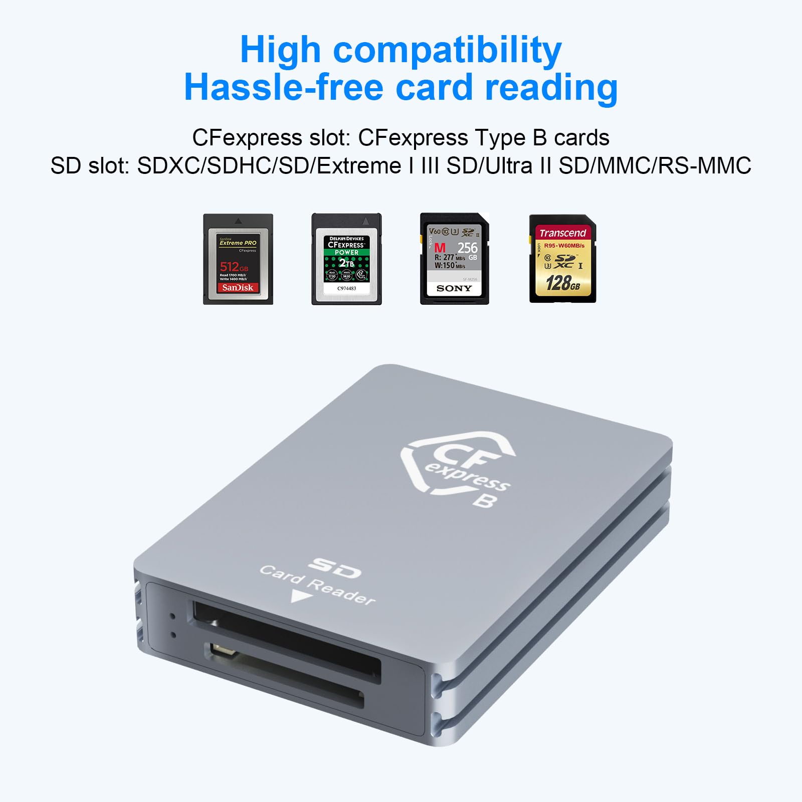 Cfexpress Type B/Sd Dual Slot Card Reader Usb C, Usb 3.2 Gen 2 10Gpbs, Compatible With Cfexpress Type B Card/Sd Memory Card, Alu