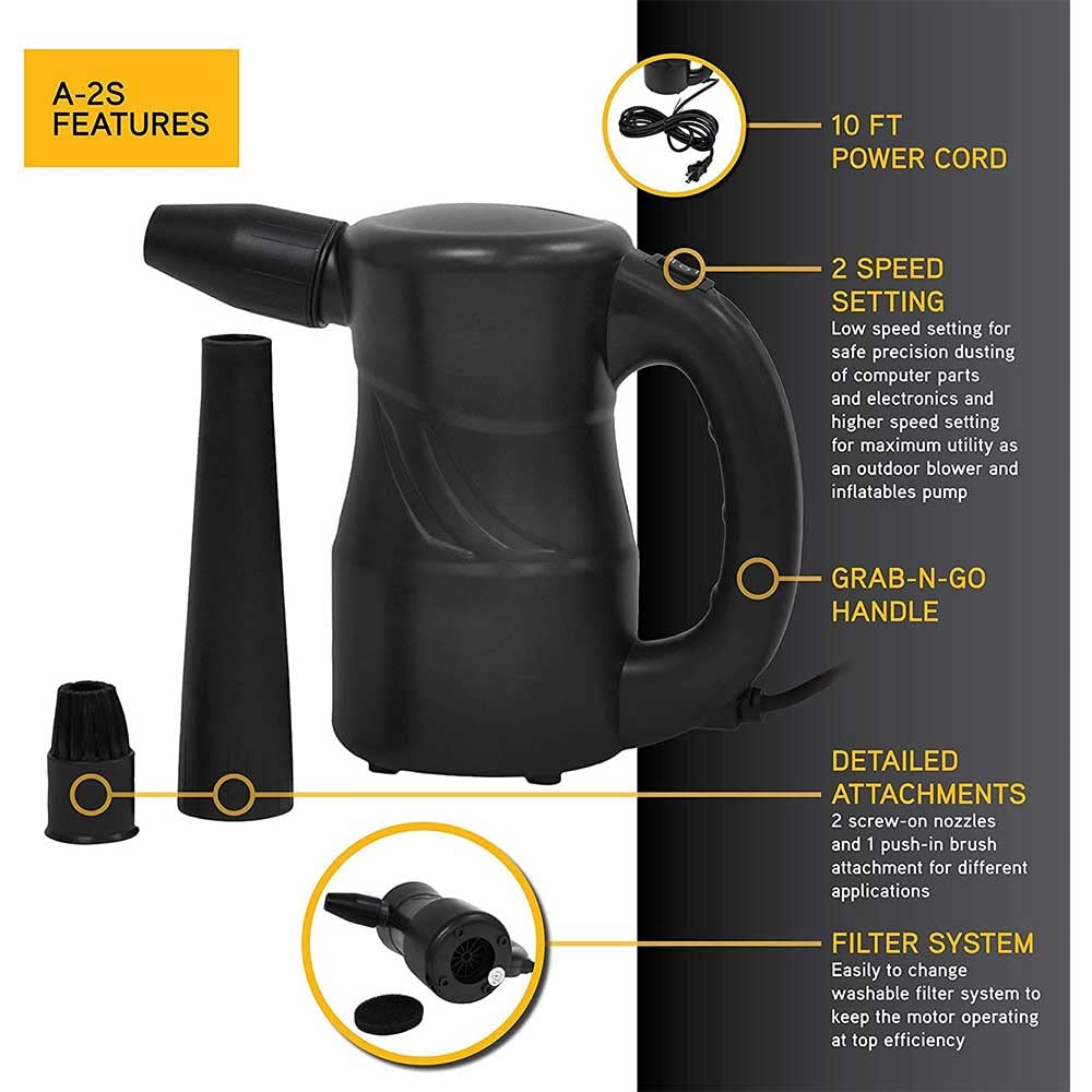 Xpower A-2S Cyber Duster Electric Air Duster For Dusting, Drying, Inflating, Blowing, Car Detailing, Computer, Leaf Blowing, 90