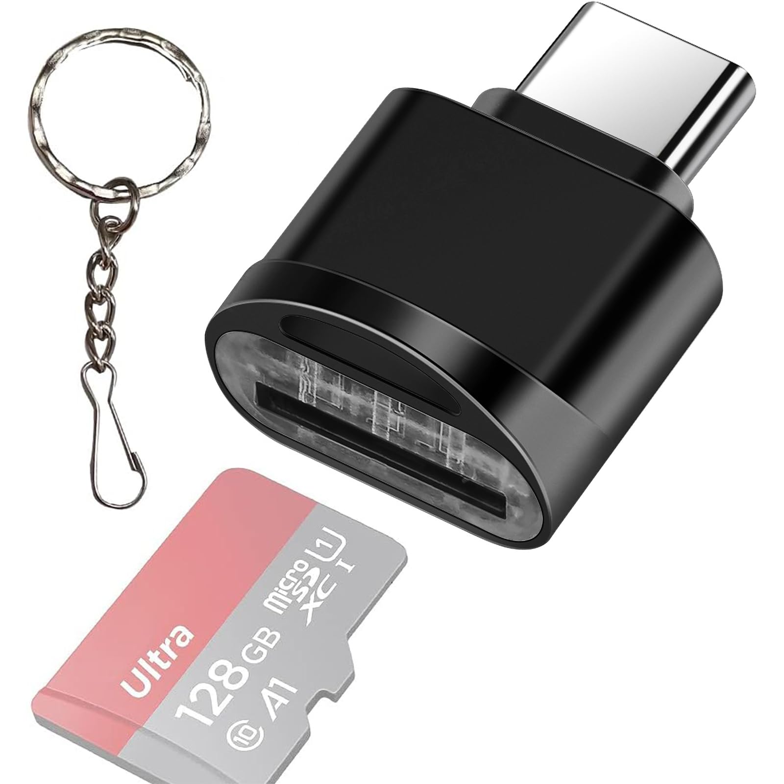 Leizhan Type C Micro Sd/Tf Card Reader With Keychain, Usb C To Micro Sd Sdhc Sdxc Otg Memory Reader, Type C Card Reader Adapter Compatible For Macbook Windows Lixus Samsung Galaxy   Black