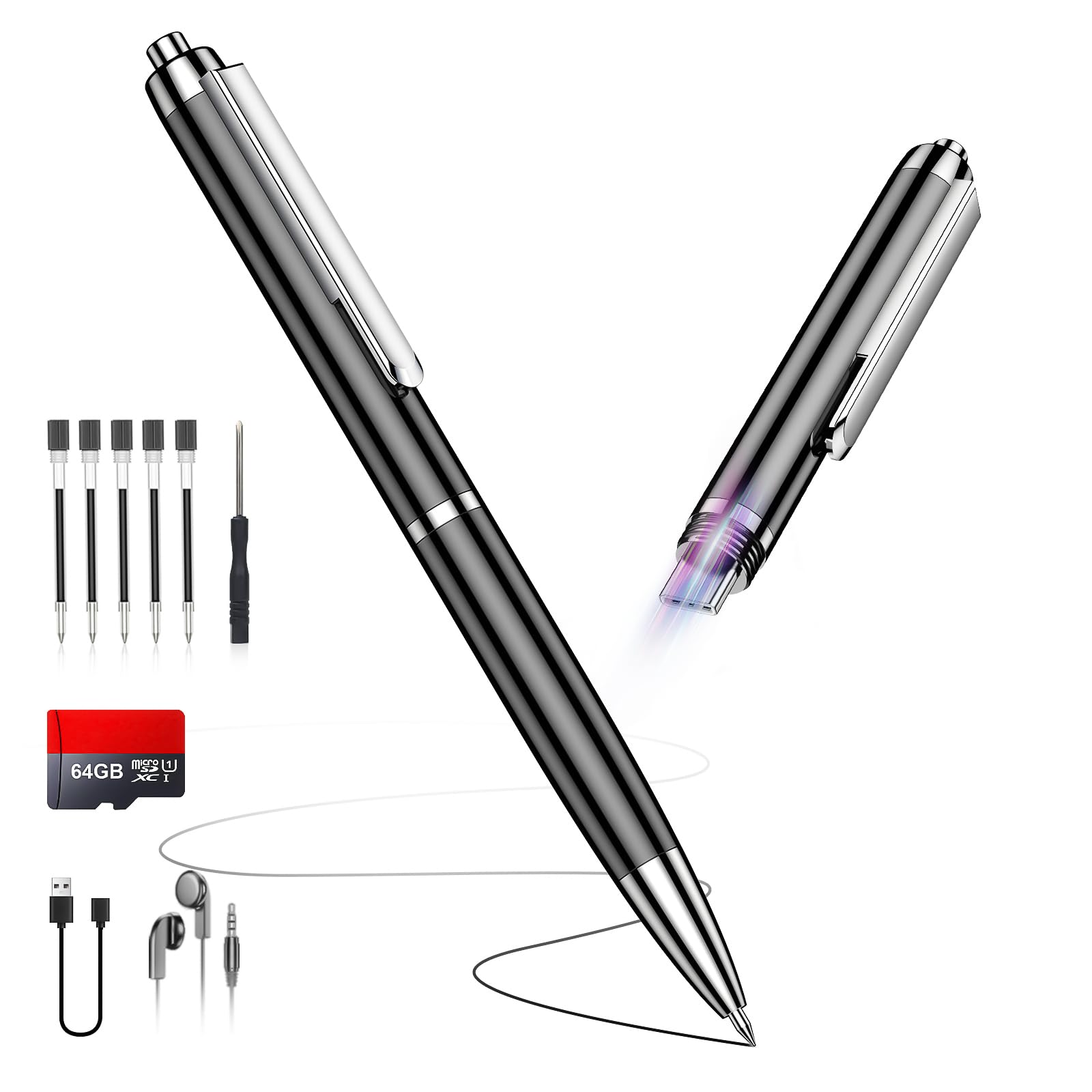 64GB (7200Hrs) Voice Recorder w/Type-C, Voice Activated Recorder with AI-Intelligent Noise Reduction, Audio Recording Device 90 