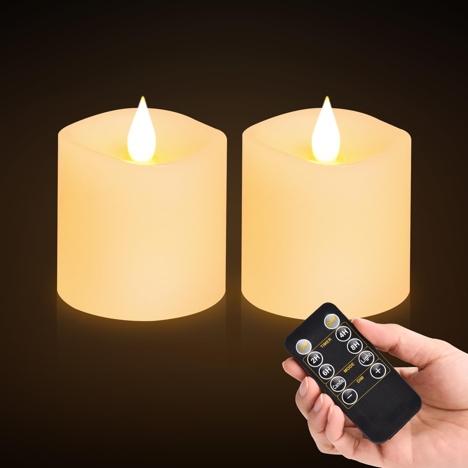 Milysoek 3X3 Flickering Flameless Candles Set Of 2, Led Candles,Battery Candles Flickering, 3 Inch Flameless Candles With Remote