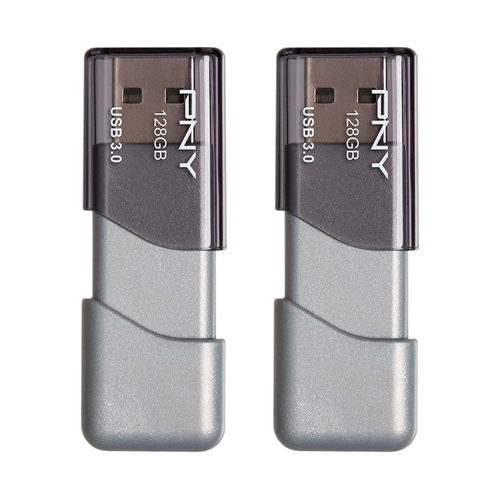 PNY 128GB Turbo Attach   3 USB 3.0 Flash Drive, 2-Pack, Grey, P-FD128X2TBOP-MP, 100MB/s, Light-Weight Durable - Data Storage and