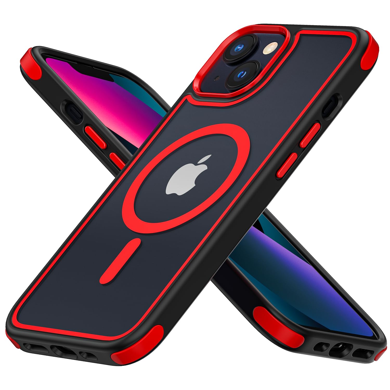 Mobnano for iPhone 14 Case/iPhone 13 Case, Compatible with MagSafe, Crystal Clear Case w/Magnetic Ring, Multicolor Protective Sh