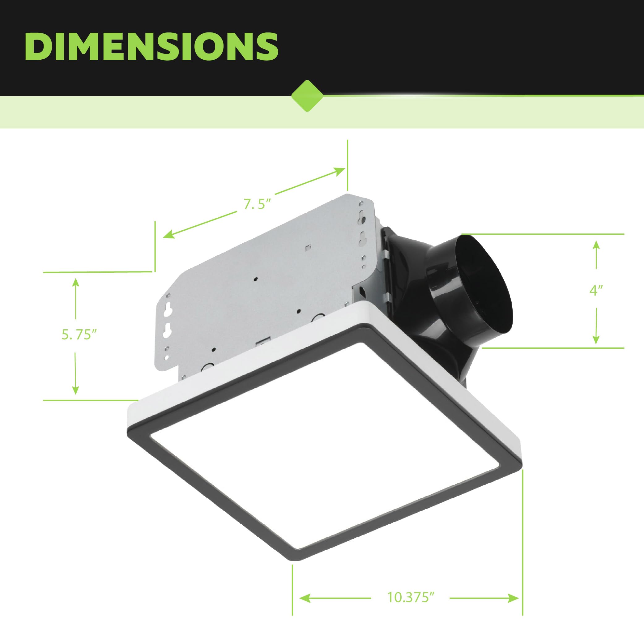 Homewerks 7105 12 Mb Bathroom Fan With Light 100 Cfm 2 Sones Matte Black Square Ventilation Fan With Dimmable Led Light And Magn