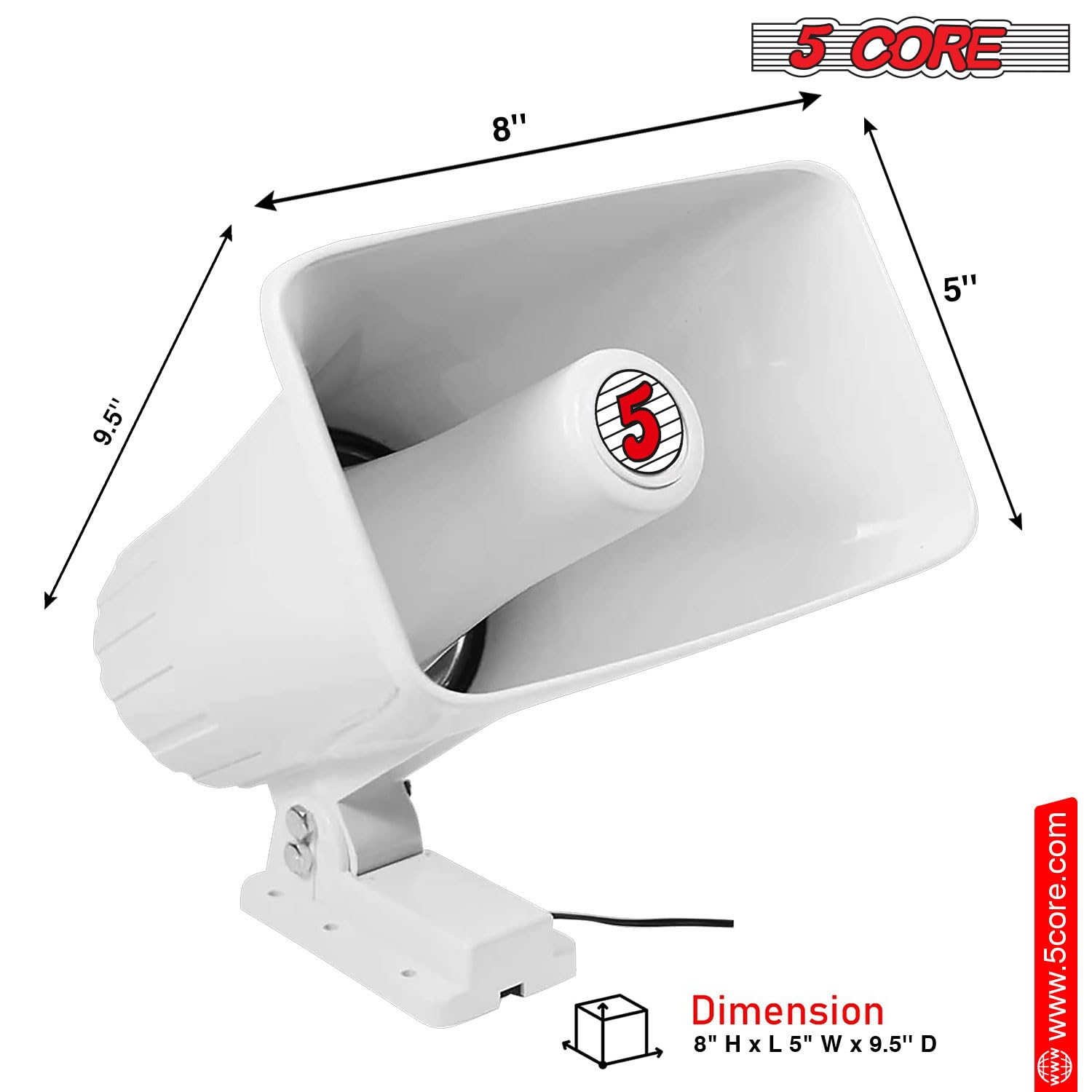 5 CORE PA Horn Speaker HW 508 WH 65W 8 Ohm Indoor Outdoor ABS White 8 x 5 Inch