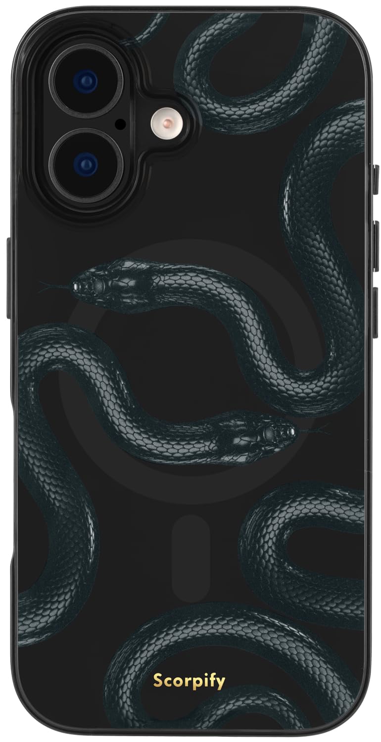 SCORPIFY for iPhone 17 Case [Compatible with MagSafe] with Shadow Black Snake Print Design, Cute Magnetic Phone Cover for Women 