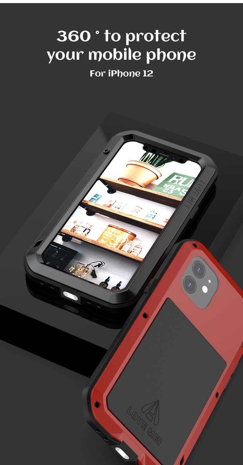 Love Mei Compatible With Iphone 12 Case,Outdoor Sports Military Heavy Duty Metal Cover Waterproof Shockproof Dustproof Full Body