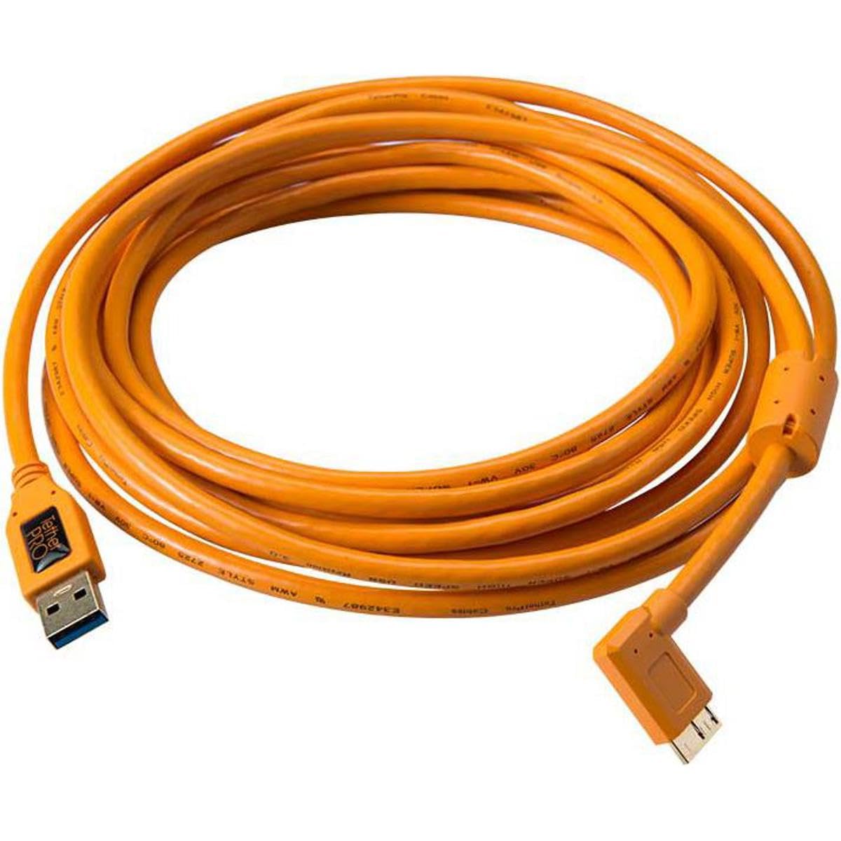 Tether Tools TetherPro USB 3.0 to Micro B Right Angle Cable | for Fast Transfer and Connection Between Camera and Computer | High Visibility Orange | 15 Feet (4.6 m)