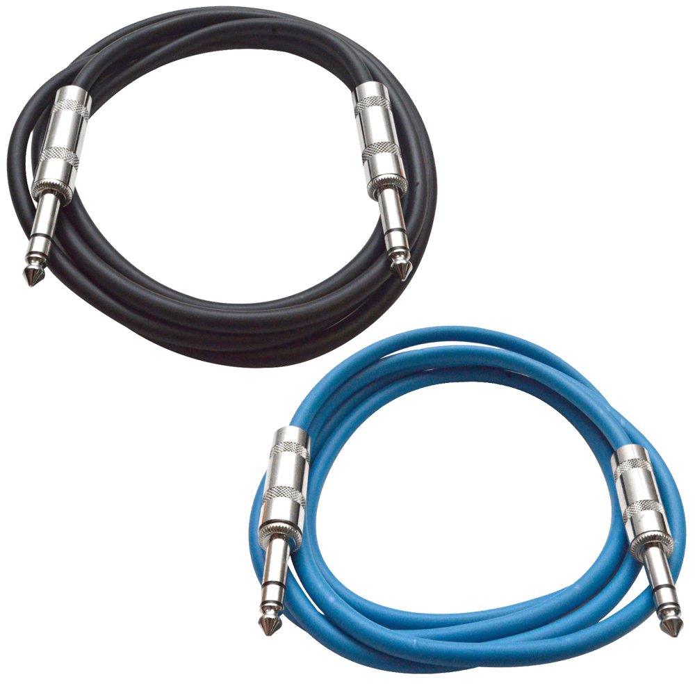 Seismic Audio Speakers TRS Male     to TRS Male     Patch Cable, 6 Foot Balanced Cord, Pack of 2, Black and Blue