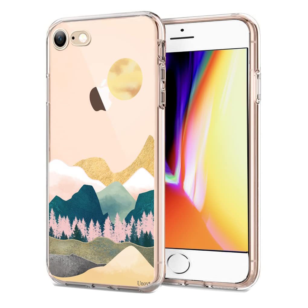 Unov Case For Iphone Se (2022/2020), 8, 7   Clear Embossed Sierra Mountains Design, Tpu Soft Shock Bumper, Slim Protection (4.7