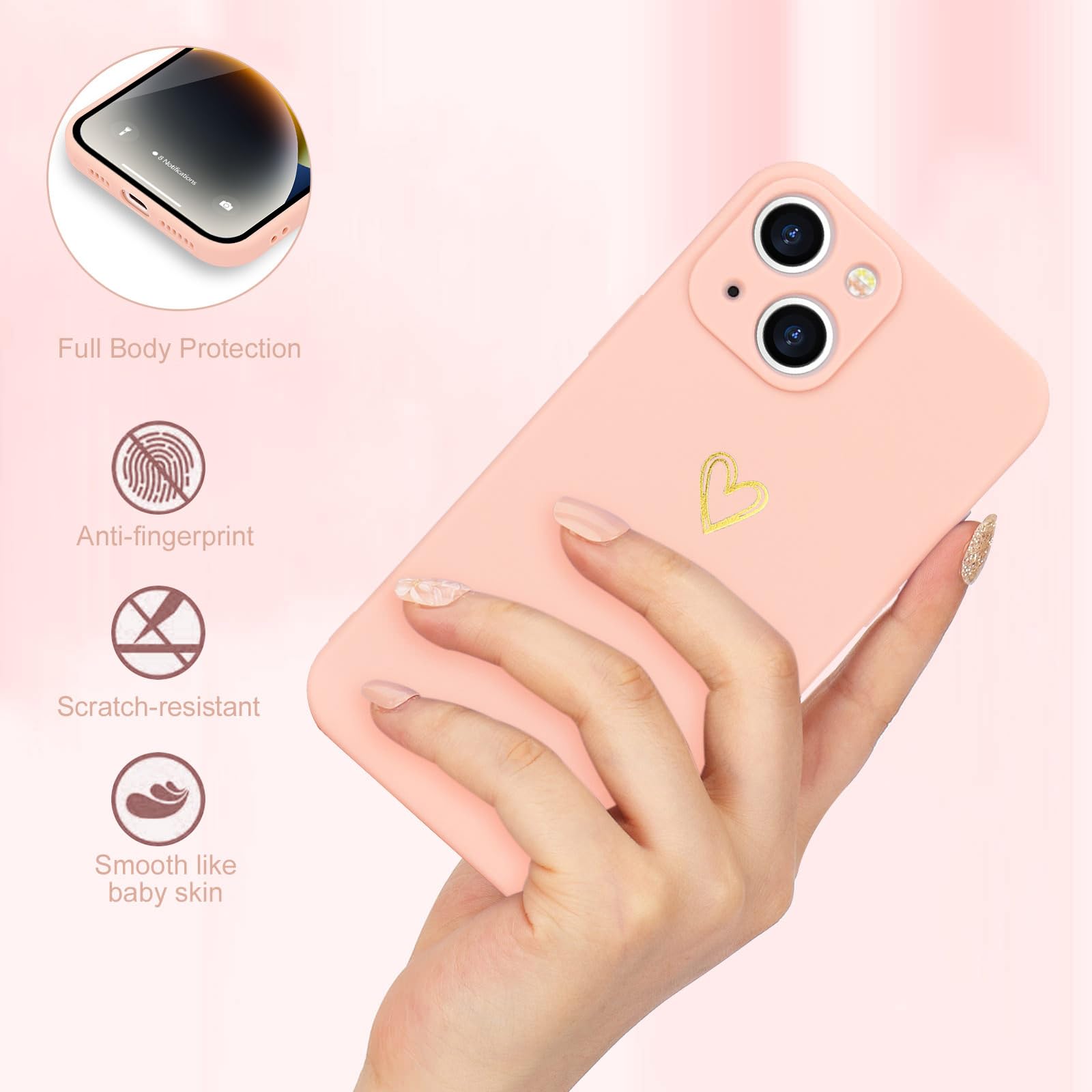 Wirvyuer For Iphone 14 Plus Case Cute Slim Shockproof Phone Case With Wireless Charging Support And Protection, Pink