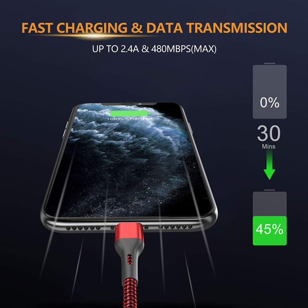 Durcord Iphone Charger 6Ft/6/3/1.5, Lightning Cable Fast Charging Cable Nylon Braided Cord Compatible With Iphone 14/13/12/11 Pro Max/Xs Max/Xr/Xs/X/8/7/Plus/6S/6/Se/5S/Ipad