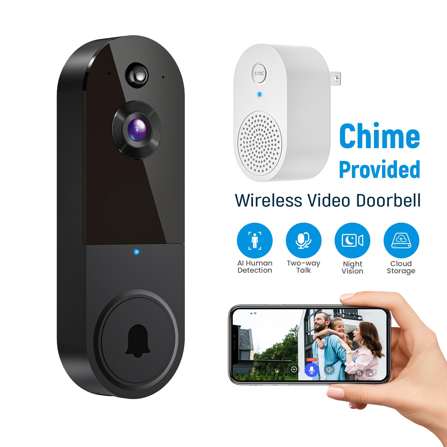 Boldhero 1080P Video Doorbell Camera Wireless Wi Fi Cam With, Ai Motion Detection Two Way Talk, Night Vison, Cloud Storage, 2.4G