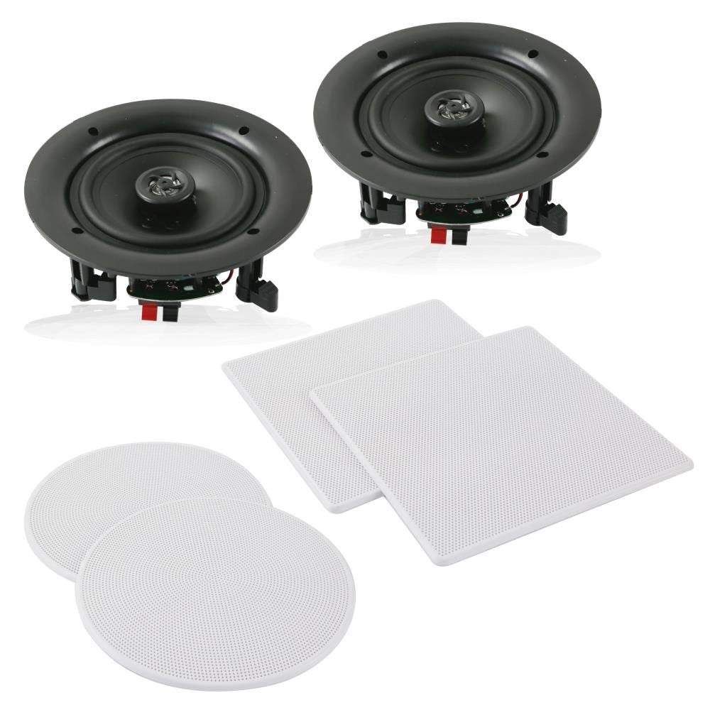 Pyle Pair 6.5    Flush Mount In Wall In Ceiling 2 Way Speaker System Spring Loaded Quick Connections Changeable Round/Square Gri