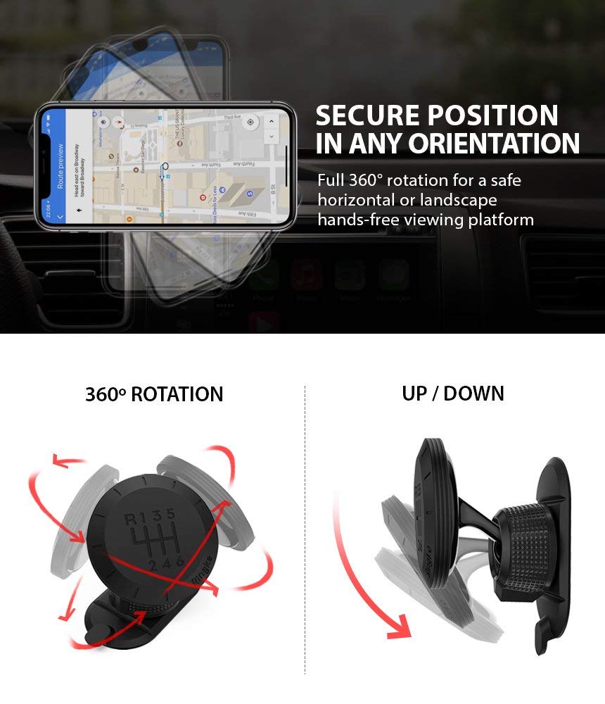 Ringke Magnetic Gear Phone Car Holder With Carbon Fiber Pattern Swivel Lock Universal Powerful Neodymium Magnet 360 Rotation Pre