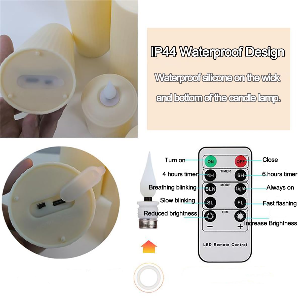 Ledholyt Led Flameless Candle, Outdoor Flickering Pillar Candle,Rechargeable Ip44 Waterproof Electronic Candle With Remote Contr