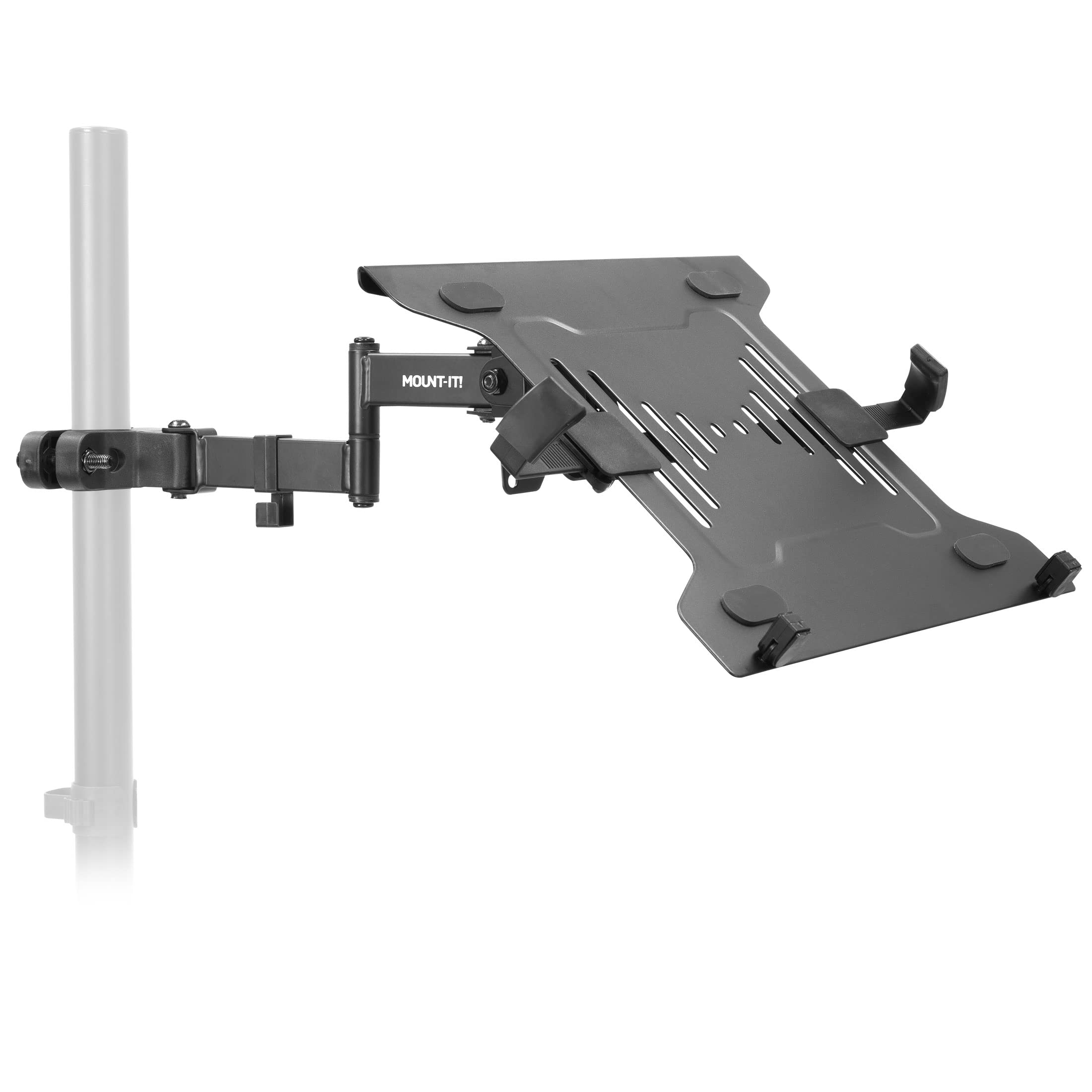 Mount It! Laptop Pole Mount Tray | Full Motion Laptop Mount Fits Up to 15.6 Laptops | Universal Laptop Stand for Add On to Monitor Mounts
