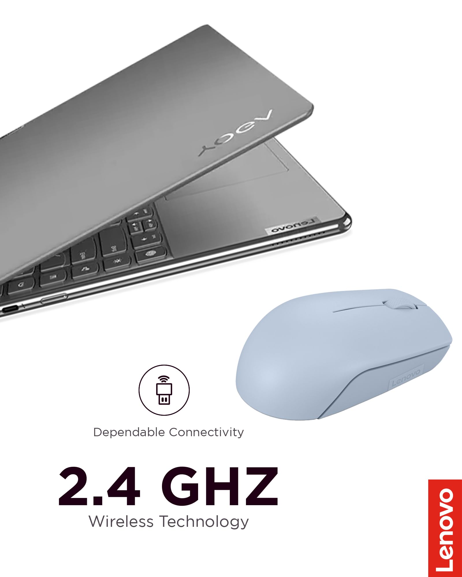 Lenovo 300 Wireless Mouse   Computer Mouse For Pc, Laptop With Windows   Ambidextrous Design   2.4 Ghz Nano Usb Receiver   12 Mo