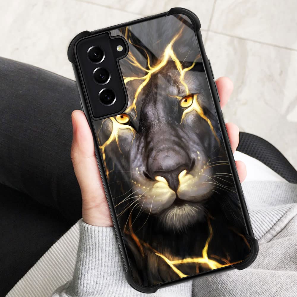 ZHEGAILIAN Samsung Galaxy S21 FE Phone Case Magma Lion Pattern Organic Glass TPU 6.4-inch
