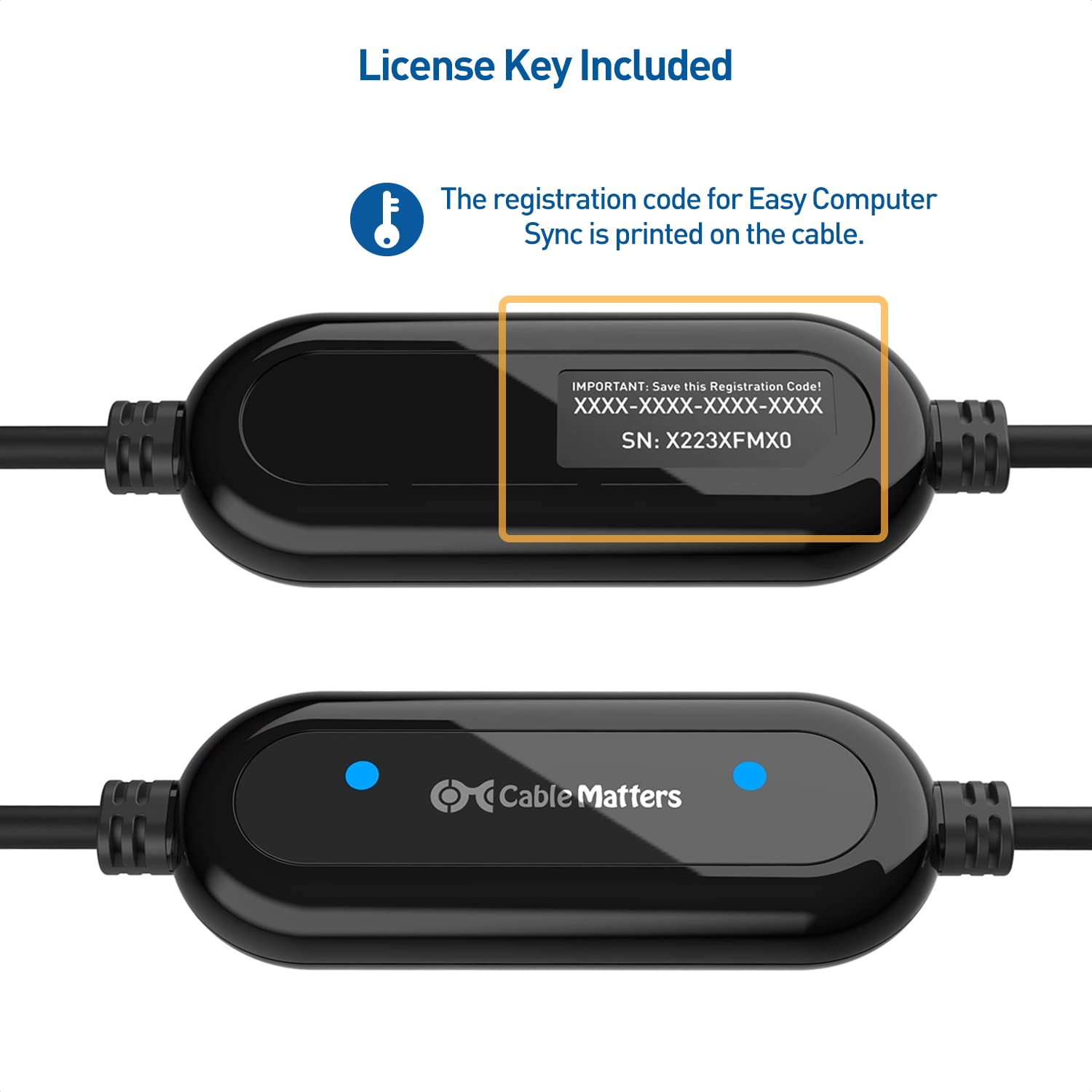 Cable Matters USB 3.0 Data Transfer Cable - 6.6 ft, Blue, Compatible with Windows 11/10/8/7/Vista/XP, Includes Easy Sync Software