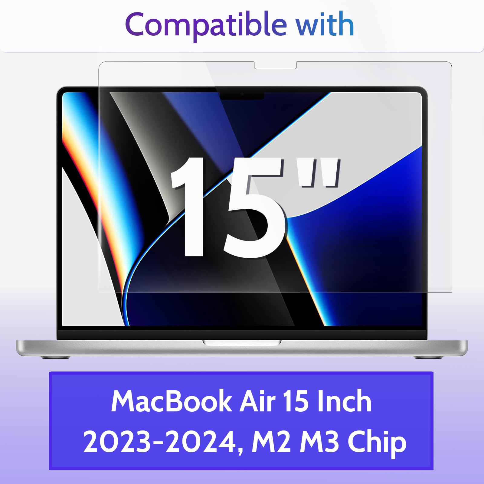 Peslv 3 Pack Anti Blue Light Screen Protector For Macbook Air 15 Inch(2023 2024, M2 M3) A2941 A3114, 15.3'' Mac Laptop Glare Fil