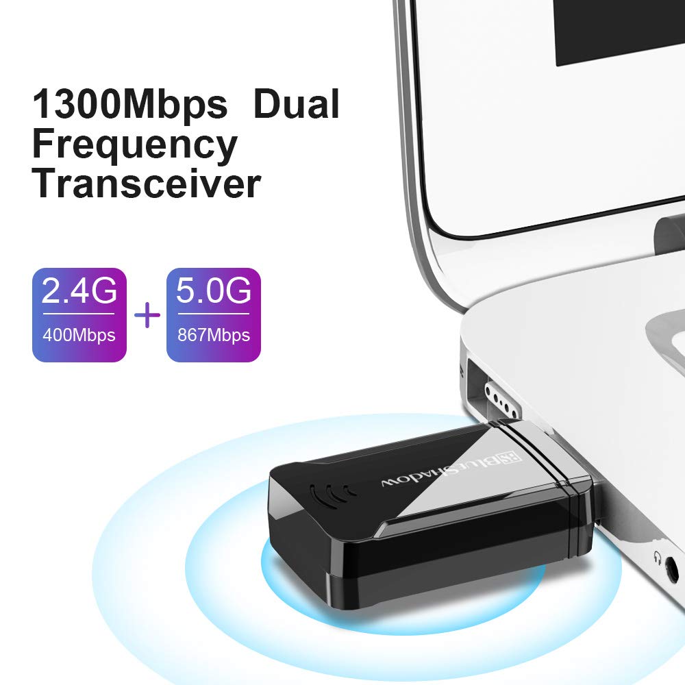 Blueshadow Ac1300 Usb Wifi Adapter   2.4G/5G Dual Band Wireless Network Adapter For Desktop Computers Pc, Mu Mimo Wifi Dongle, U