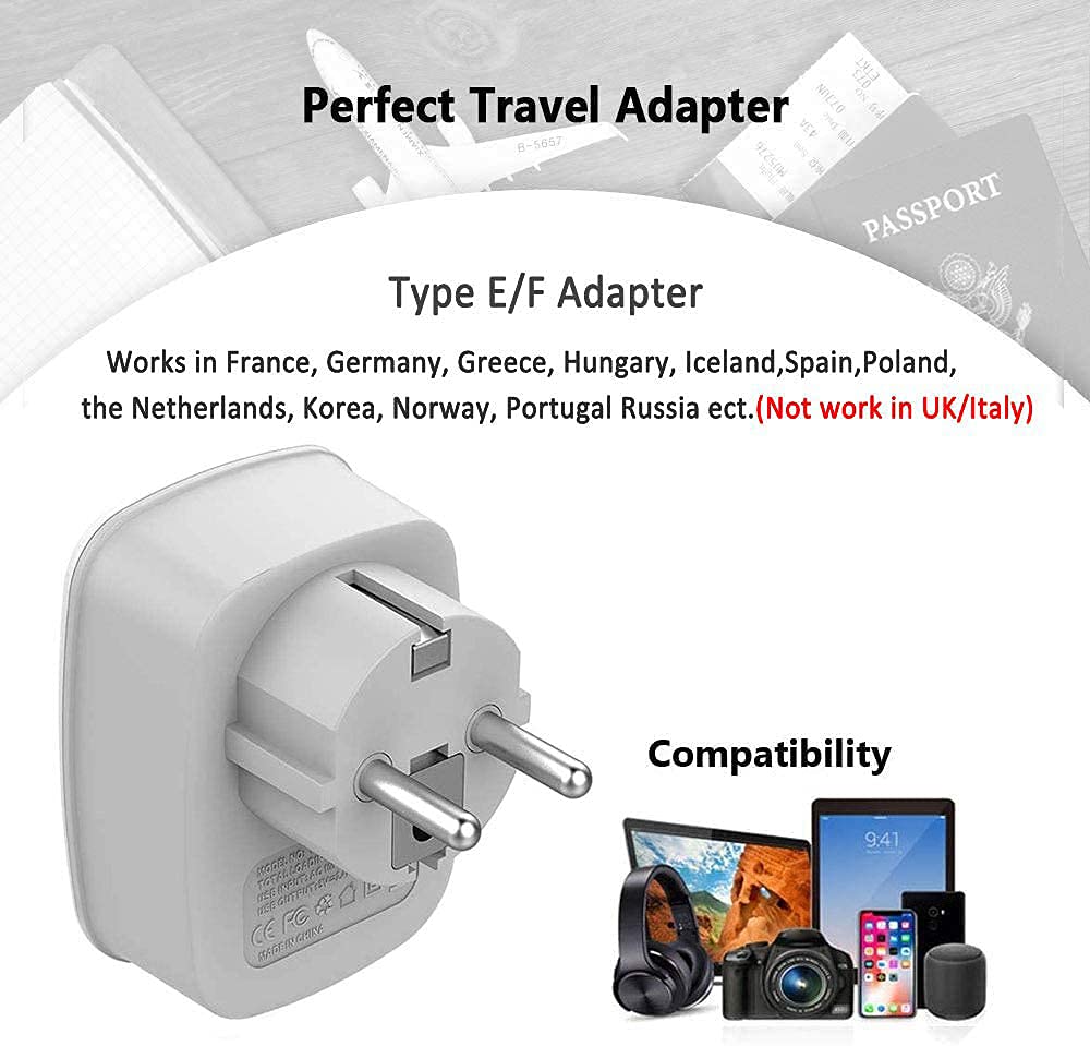 Tessan Germany France Travel Power Adapter, Schuko European Plug With 2 Usb, Type E F Outlet Adaptor Charger For Us To Europe Eu