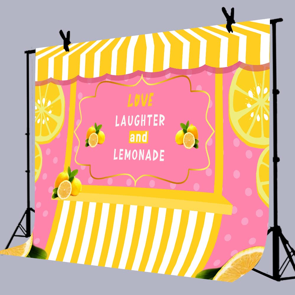 Yellow Lemon Backdrops For Party Shower Wall Decoration Love Laughter And Lemonade Pink Photography Background Photo Portrait 7X