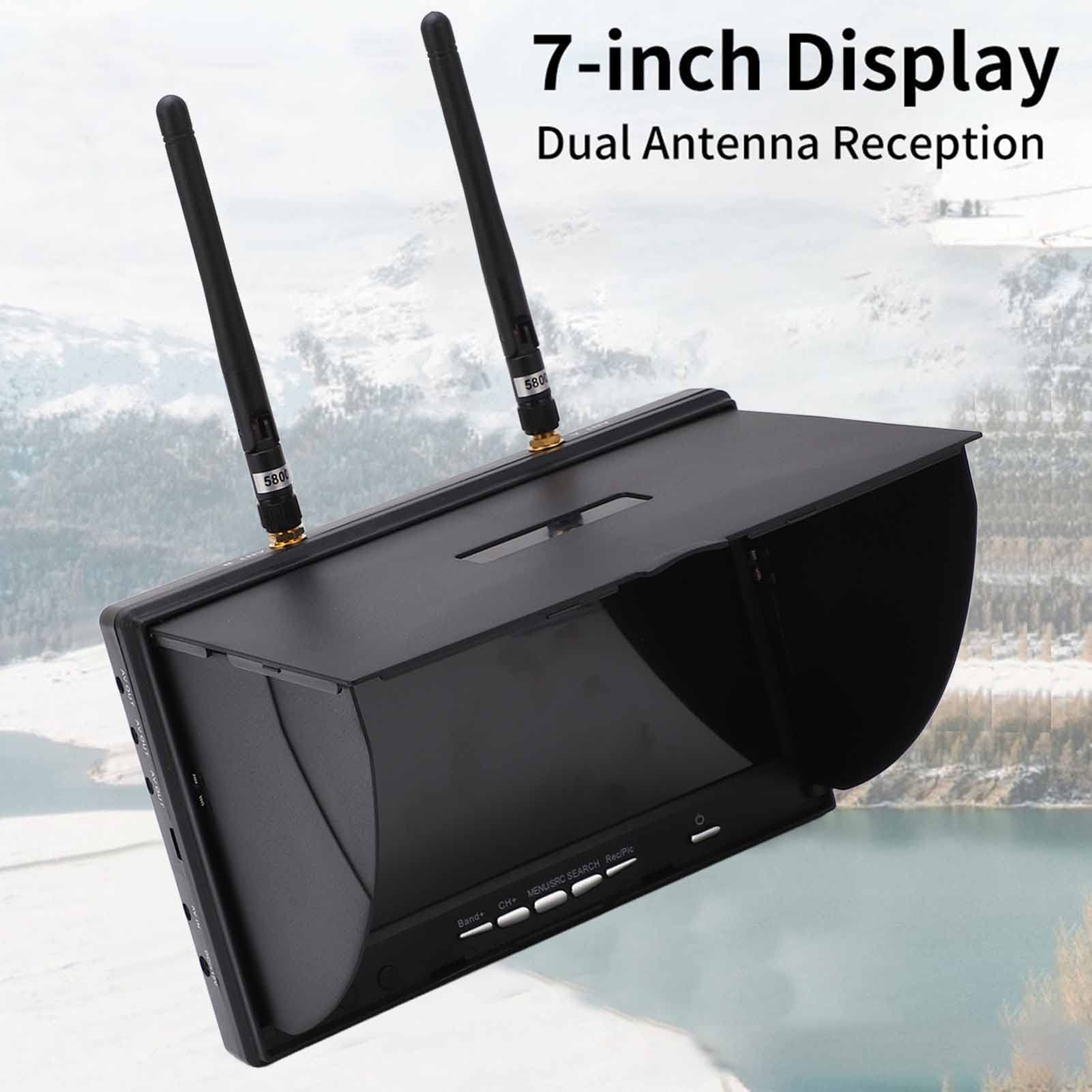Fpv Monitor, 800X480 5.8Ghz 40Channels 7Inch Lcd Screen Monitor/Display Dual Receiver Monitor For Fpv Drone Quadcopter Automatic
