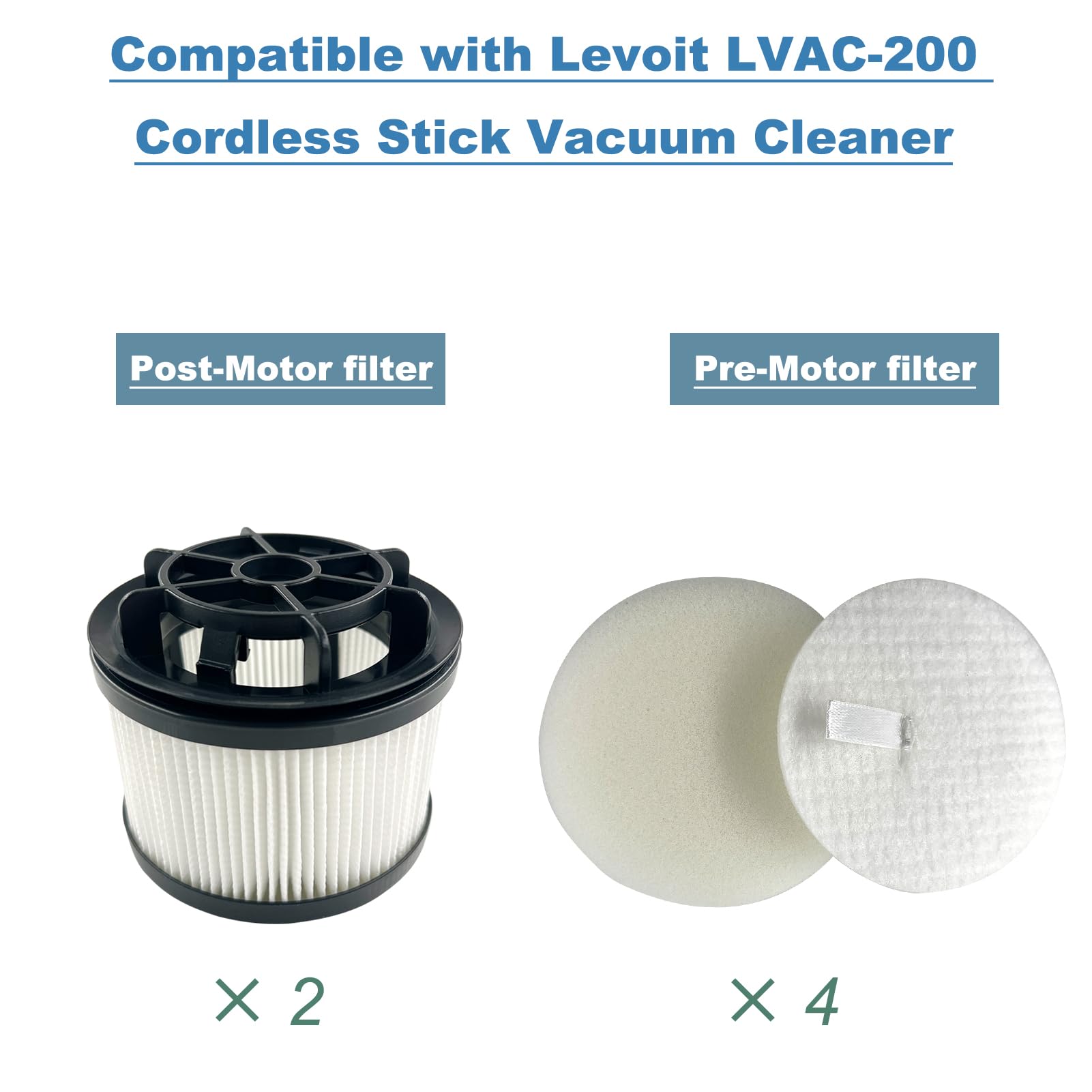 Dttery Filter Replacement For Levoit Lvac 200 Cordless Stick Vacuum, Lsv V201 Wus, 4 Pre Motor, 2 Post Motor Filters