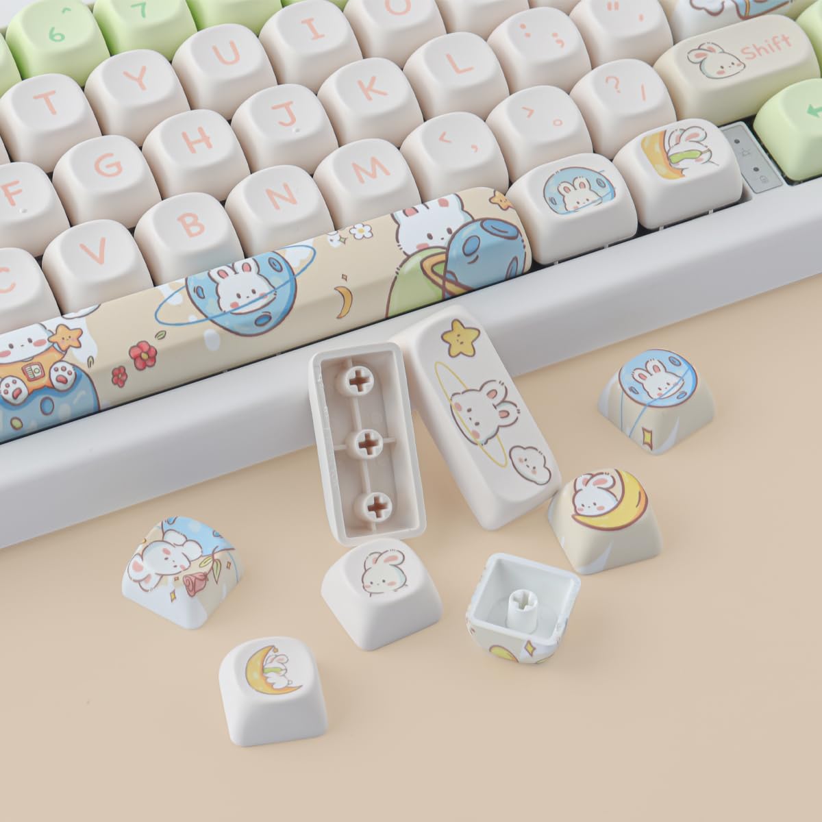 Tyrixki Keycaps 143 Keys Pbt Custom Keycaps Rabbit Cute Keycaps Set Moa Profile Keycaps For Cherry Gateron Mx Swithes Mechanical