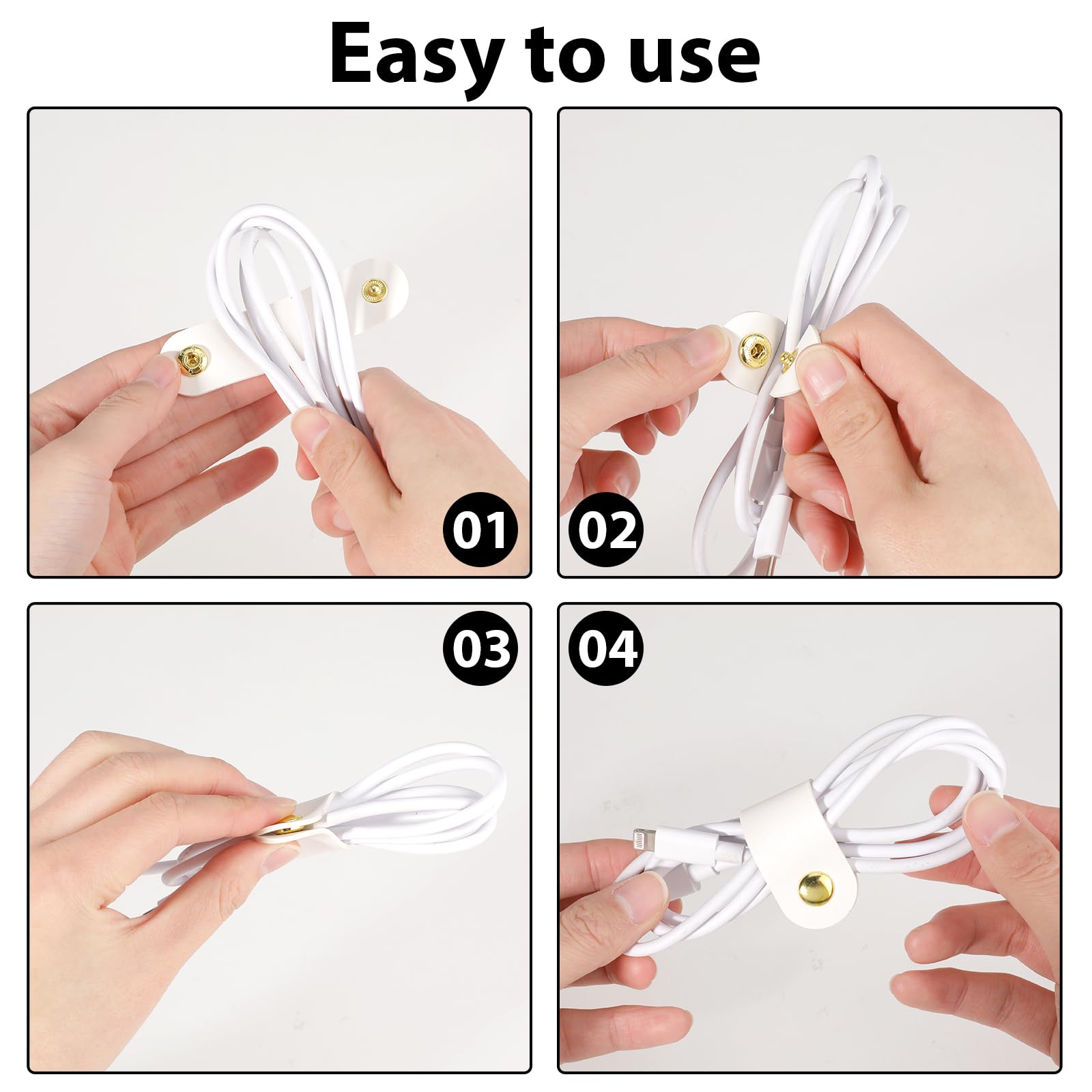 6Pcs Leather Cord Organizer Reusable Cable Straps Pu Leather Cable Organizer Phone Cord Ties Charging Cord Power Cord Headphone