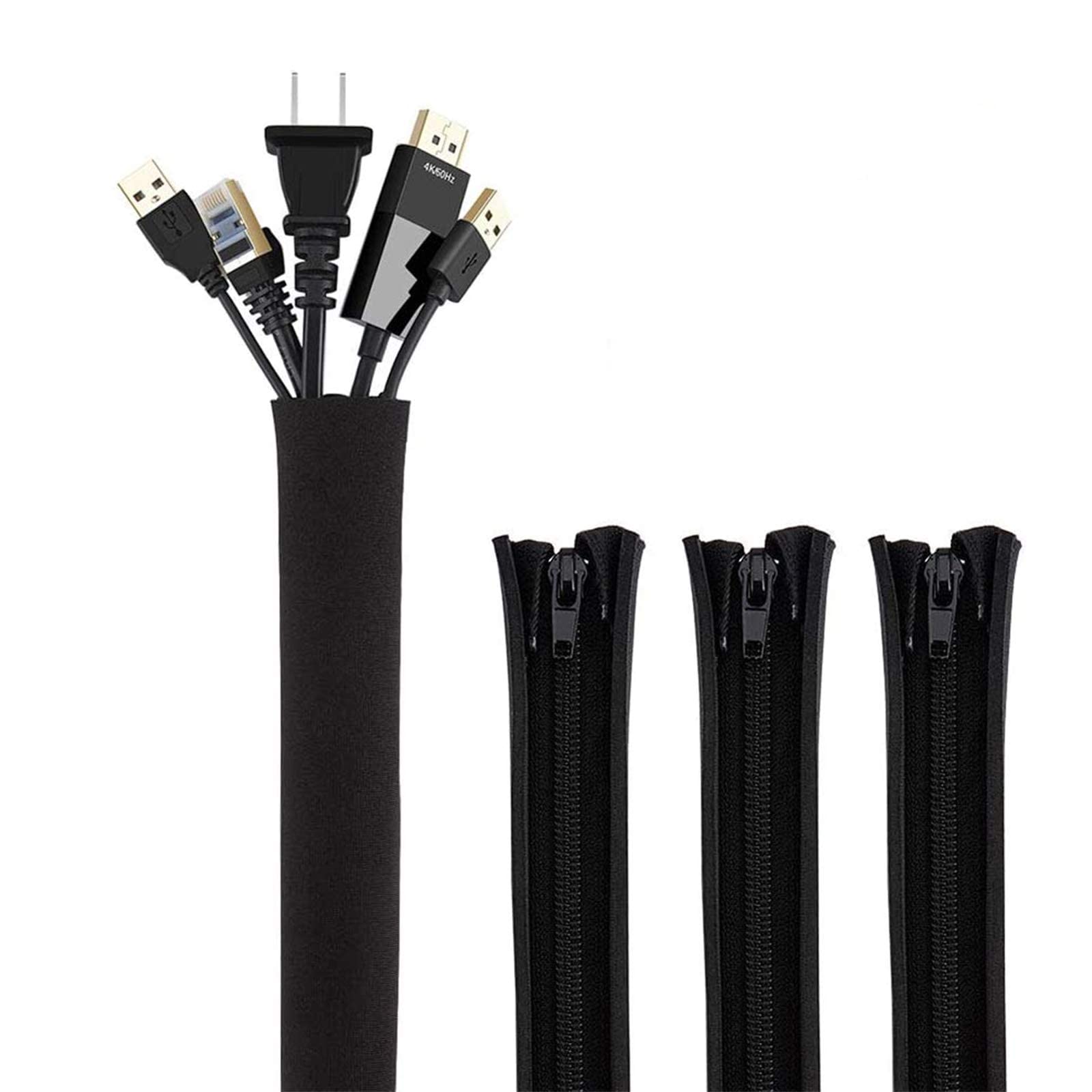 Cablecreation Cable Management Sleeve,4Pack Cord Management Sleeves With Zipper And Bundling Ties For Tv/Computer/Home Entertain