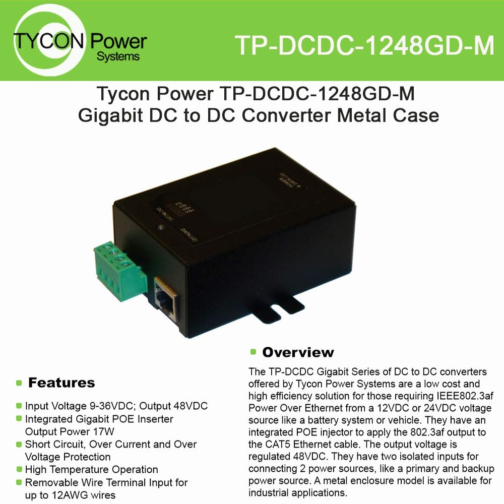 Tycon Systems Tp Dcdc 1248Gd M 48V Dc Out 17W Dc To Dc Converter And Poe Inserter   Gigabit44; Metal Enclosure