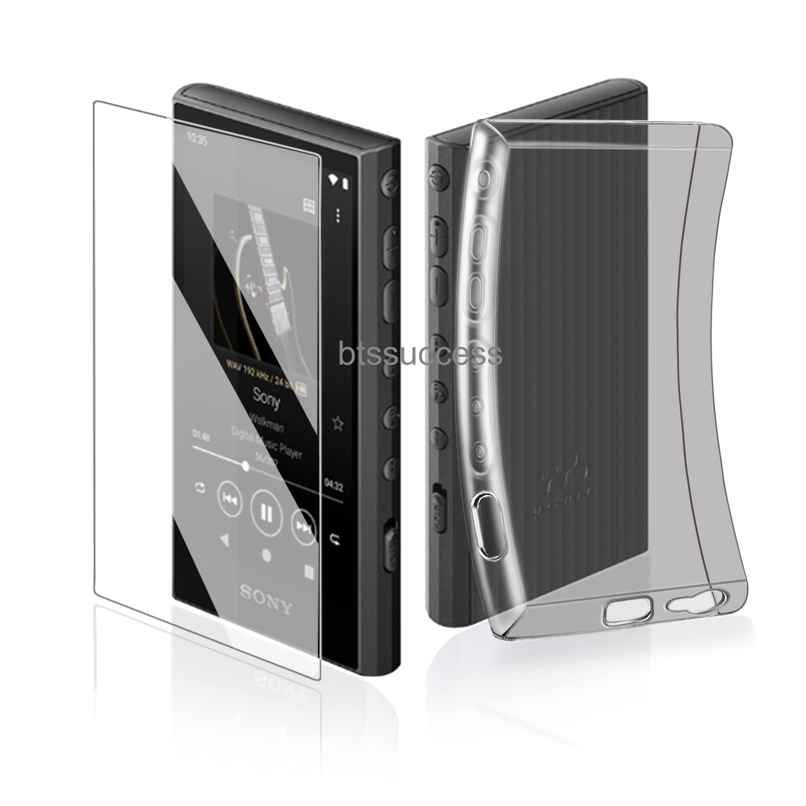 Soft Clear Tpu Protective Shell Skin Case Cover For Sony Walkman Nw A300 Series Nw A306 Nw A307 (Clear Black Case And Glass)