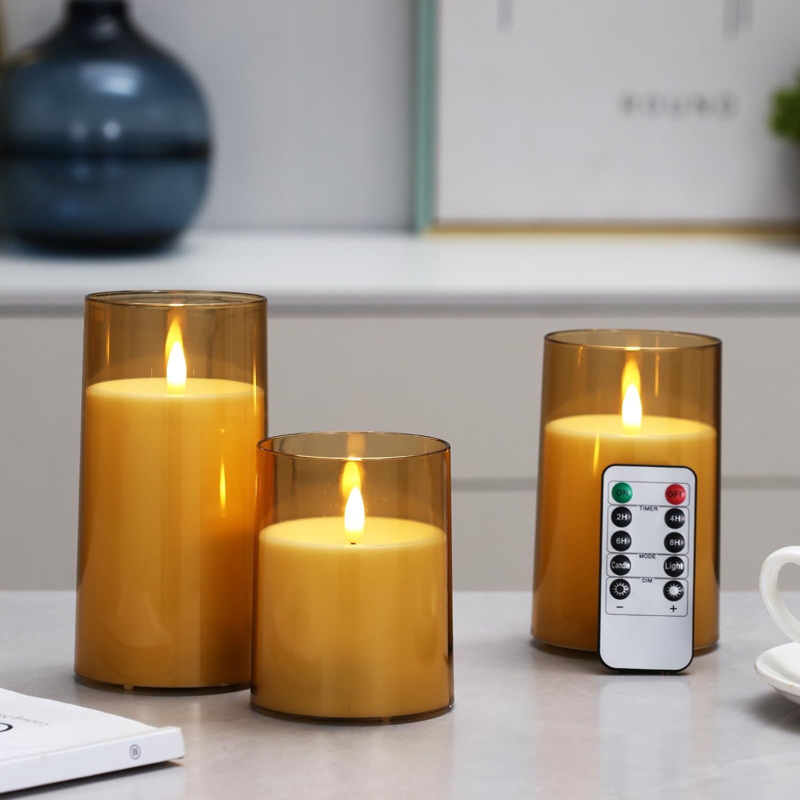 Knourt Flameless Candles With Remote And Timer, Gold Acrylic Battery Operated Flickering Led Pillar Candles For Romantic Ambianc