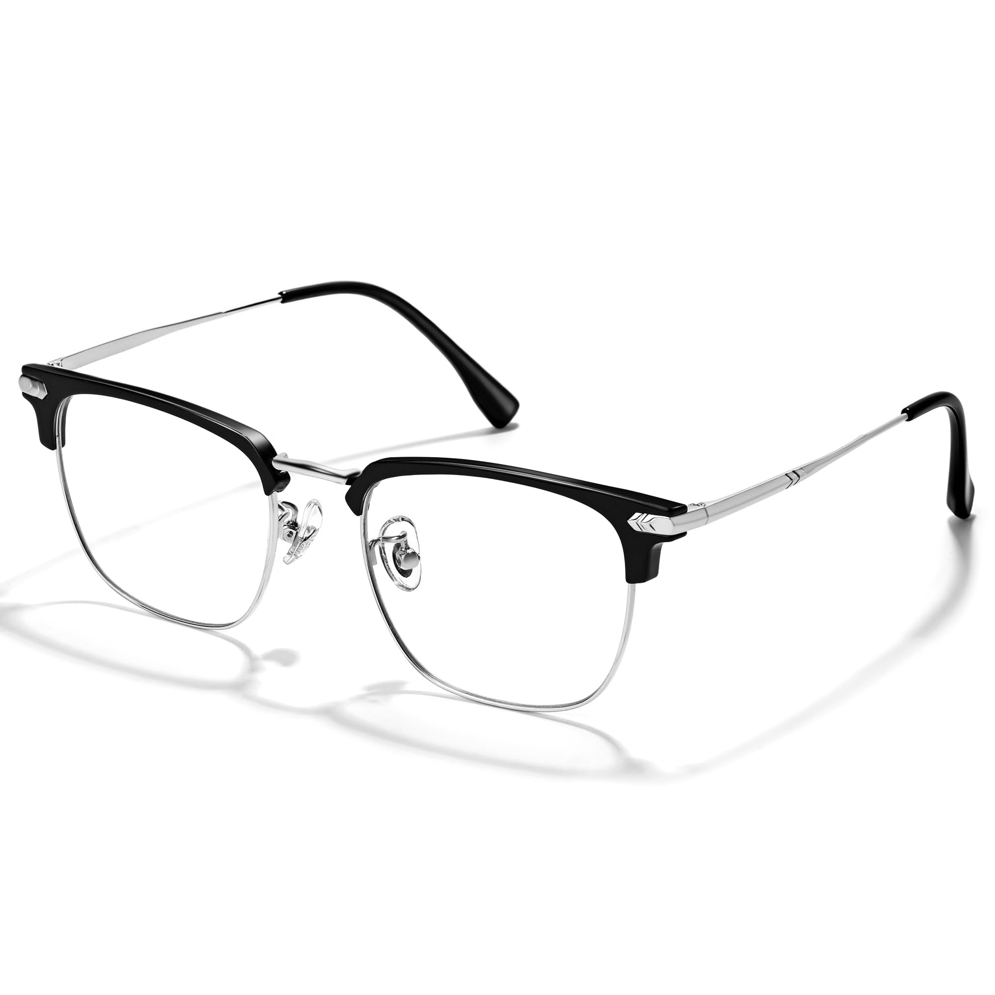ZanyLen Blue Light Blocking Glasses for Men Metal Browline Computer Gaming Glasses Filter Blue Ray (Black Silver)