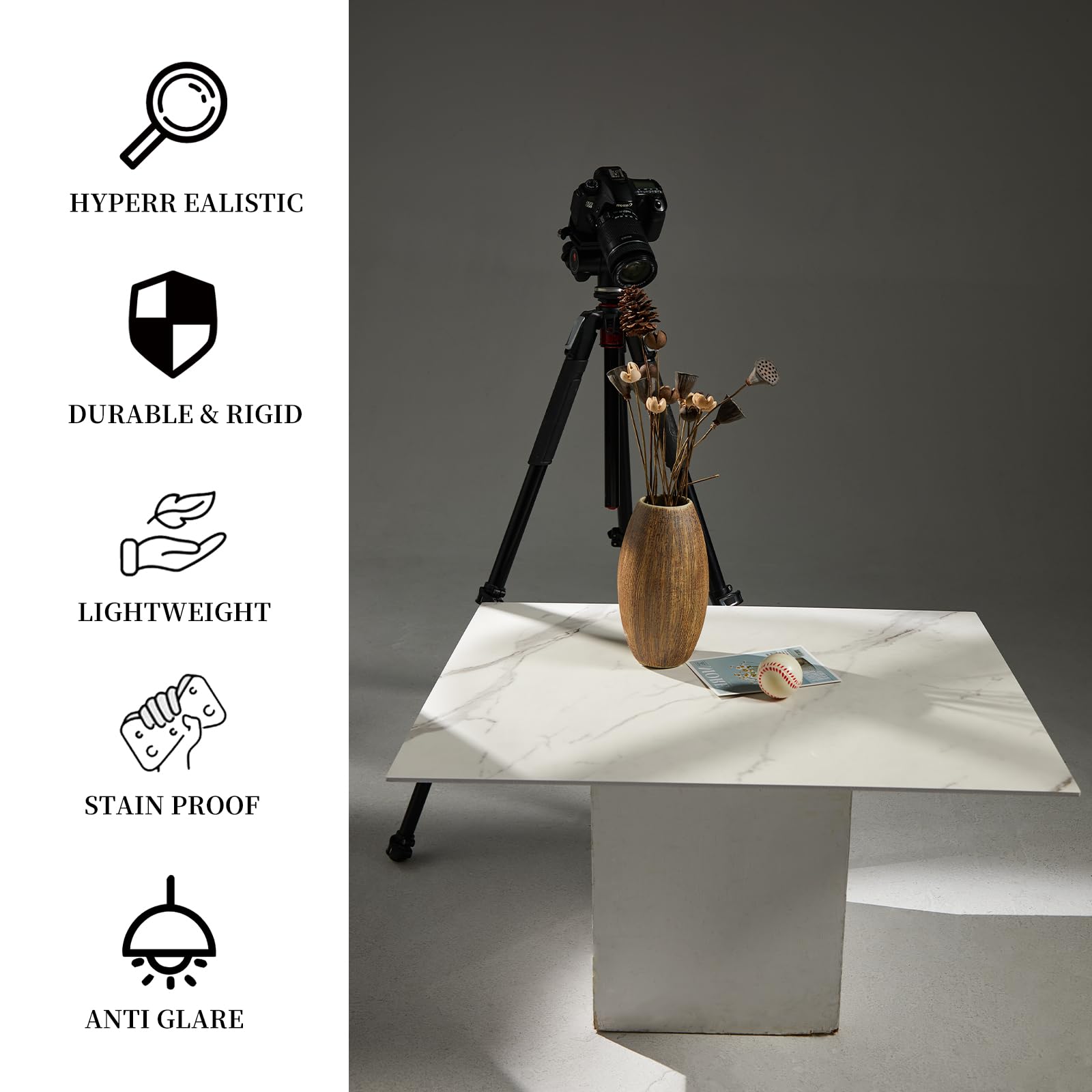 2 Pcs 24X32 Inch Boards Photo Backdrop For Flat Lay, Food Table Top Photography Background, Beiyang (Marble+Light Gray)