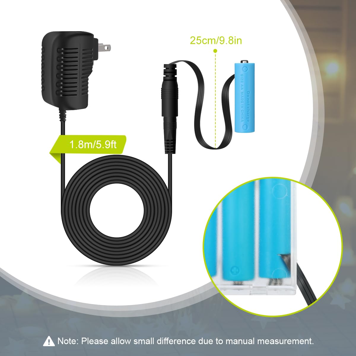 Lenink Ac Power Supply Adapter For 3 Aa Battery, Aa Battery Replacement Adapter For Led Light, Decorations (Black)