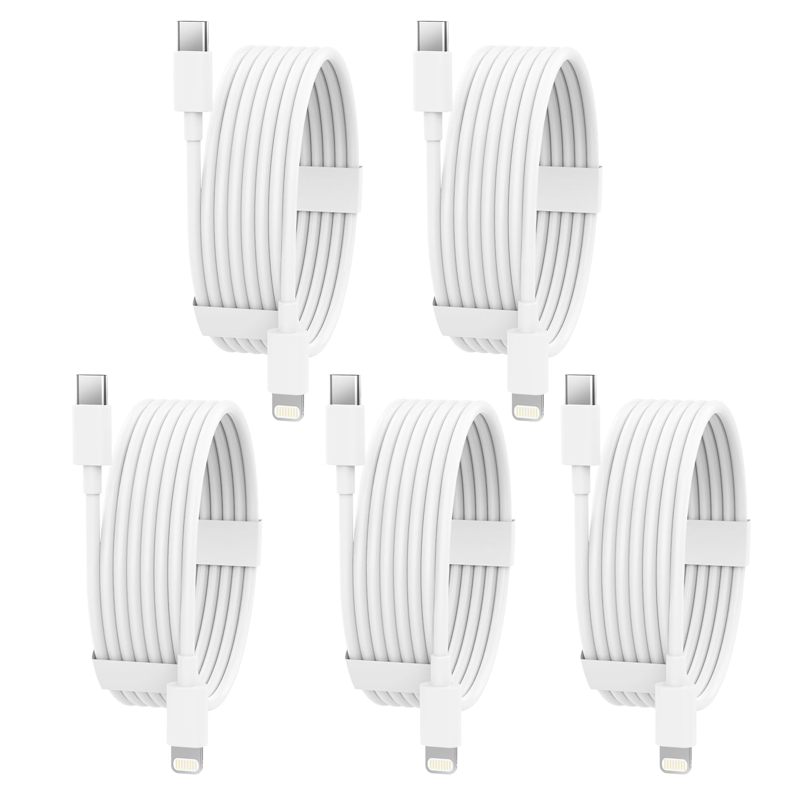 Igenjun Usb C To Lightning Cable 5 Pack 6Ft [Apple Mfi Certified] Iphone Fast Charger Fast Charging Type C To Lightning Cable For Iphone 14 13 12 11 Pro Max Xr Xs 8 And More   White, Ak00001