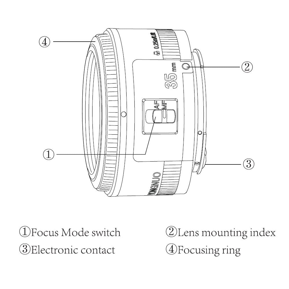 Yongnuo Yn35Mm F2 Lens 1:2 Af/Mf Wide-Angle Fixed/Prime Auto Focus Lens For Canon Ef Mount Eos Camera